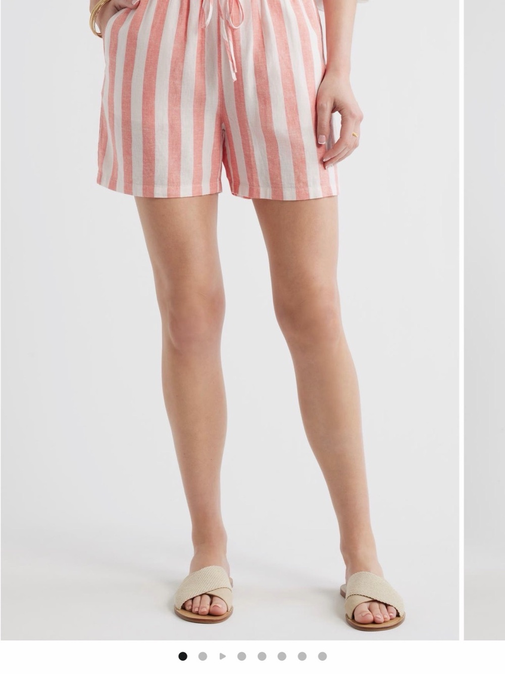 Striped Pink and White Drawstring Womenβs Linen Blend Shorts